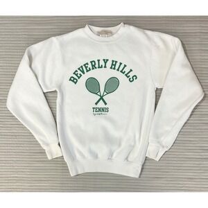 Vintage Ingrid Wittmann Beverly Hills Tennis Sweatshirt White Green Print Sz S